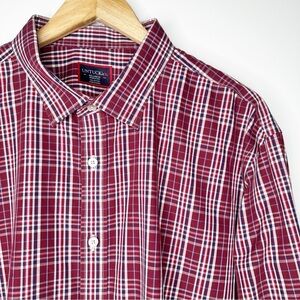 UNTUCKit Burgundy Plaid Wrinkle Free Cotton Button Down Shirt Size XXL